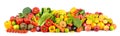 Wide collage of fresh fruits and vegetables for layout isolated on white background Royalty Free Stock Photo