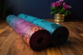 wide and colorful yoga mat with zenlike patterns Royalty Free Stock Photo