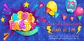 Wide cute Banner for kids party in cartoon style.