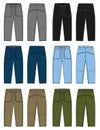 Wide denim pants illustration set / color variations