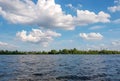 The wide Dnieper river covered with waves against the sky with clouds Royalty Free Stock Photo
