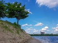 The wide Dnieper river covered with waves against the sky with clouds Royalty Free Stock Photo