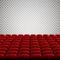 Wide empty movie theater auditorium with red seats. Rows of red theater seats. Vector illustration Royalty Free Stock Photo