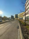 Wide empty street near Rhena hospital at the French-German border during