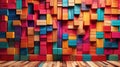 Wide Format Capture of Colorful Wooden Blocks Aligned to Create a Multicolored Wall Masterpiece.