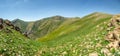 Wide green mountain valley top view. Royalty Free Stock Photo