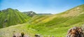 Wide green mountain valley top view. Royalty Free Stock Photo