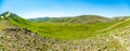 Wide green mountain valley top view. Royalty Free Stock Photo