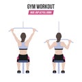 Wide-grip lat pull-down exercise. Sport exercises. Exercises in a gym. Workout. Illustration of an active lifestyle Vector