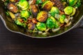 Wide Half View of Roasted Brussels Sprouts and Bacon Royalty Free Stock Photo