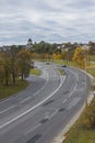 Wide highway and Our Lady of the Sign Church in the background in Vilnius. Lithuania Royalty Free Stock Photo