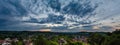 Wide hires panoramic landscape view of green valley in Schwartzwald at sunset