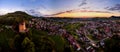 Wide hires panoramic landscape view of green valley in Schwartzwald at sunset