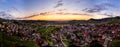 Wide hires panoramic landscape view of green valley in Schwartzwald at sunset