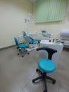 Wide image of empty dentist workplace cabinet with place for assistant