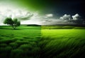 Wide image of green grass field separated on two sides Royalty Free Stock Photo