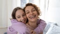 Wide image portrait of happy mom and teen daughter hugging Royalty Free Stock Photo
