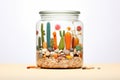 wide jar filled with cacti and pebbles Royalty Free Stock Photo