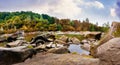 Wide landscape photo of autumn forest river with rocks Royalty Free Stock Photo