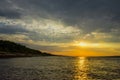 wide landscape with river bank at sunset Royalty Free Stock Photo