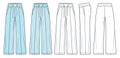 Wide leg Pants fashion flat technical drawing template. Sweat Pants with arrows technical fashion illustration, oversize