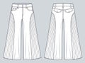 Wide Leg Pants technical fashion illustration. Culottes Skirt Pants fashion flat technical drawing template, pleated