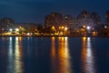 A wide long exposure cityscape shoot from izmir city - dark pastel colors Royalty Free Stock Photo