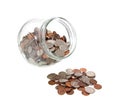 Wide mouth jar and spilled loose change Royalty Free Stock Photo