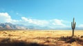 A wide-open plain with a lone cactus and tumbleweeds rolling by - . Royalty Free Stock Photo