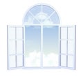 Wide open window with sky and clouds outside the window Royalty Free Stock Photo