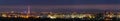 Wide panorama, aerial night view of modern tourist Ivano-Frankivsk city, Ukraine. Scene of bright lights of tall buildings, high Royalty Free Stock Photo