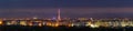 Wide panorama, aerial night view of modern tourist Ivano-Frankivsk city, Ukraine. Scene of bright lights of tall buildings, high Royalty Free Stock Photo