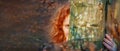 Wide panorama banner portrait of a beautiful sexy lovely young redhead woman with bright red hair, peeks out, looks out from Royalty Free Stock Photo