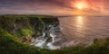 Wide panorama with beautiful white, limestone cliffs at dramatic sunset