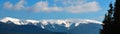 Wide panorama of Carpathian mountains ridge in frosty day from bird's eye view. Concept of freedom, hope, opportunities