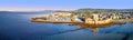 Wide panorama of Carrickfergus castle near Belfast Royalty Free Stock Photo