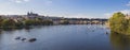 Wide panorama of Charles bridge over Vltava river and Gradchany, Prague Castle and St. Vitus Cathedral. Czech Republic, panoramic Royalty Free Stock Photo