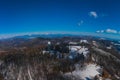 Wide panorama of doppler rain or weather radar on the top of the hill called Pasja Ravan in Slovenia on cold winter day. Beautiful Royalty Free Stock Photo