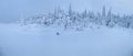 Wide panorama of frozen snow-covered tundra in Arctic with nobody