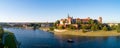 Wide Panorama of Krakow, Poland, Wawel castle and Vistula river Royalty Free Stock Photo