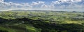 Wide panorama of langhe region in northern Italy with vineyards