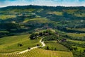 Wide panorama of langhe rregion in northern Italy with vineyards