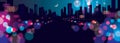 Wide Panorama light night at city, bokeh abstract background blurred lights. Effect vector beautiful background. Blur colorful Royalty Free Stock Photo