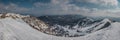 Wide panorama looking from above the hills of Soriska planina, overlooking the ski slope. Famous or popular ski touring spot, on a