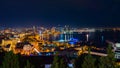 Wide panorama of night Baku city