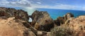 Rocky Cliff Coastline with Blue Open Sea