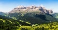 Wide panorama of sella massif mount on summer in northern italy