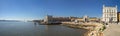 Wide panorama of tagus river and Terreiro do PaÃÂ§o, Lisbon Royalty Free Stock Photo