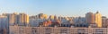 Wide panorama view of residential high-rise buildings, in the evening at sunset Royalty Free Stock Photo