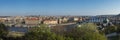 Wide panoramic aerial view of Prague Old Town architecture roof top and Charles Bridge over Vltava river seen from Letna Royalty Free Stock Photo